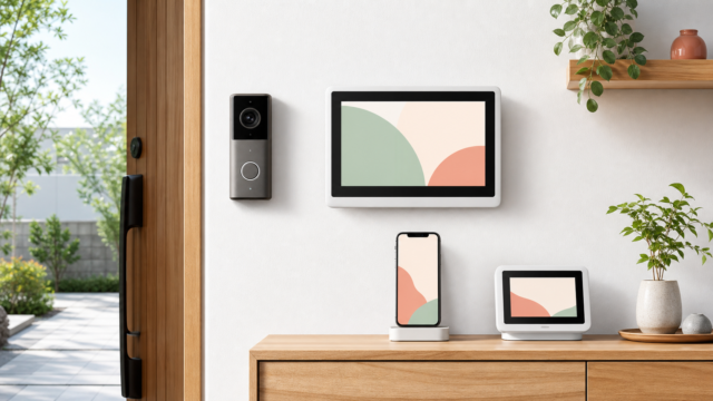 スマートテレビドアホンと親機・スマホ・拡張モニターのイメージ