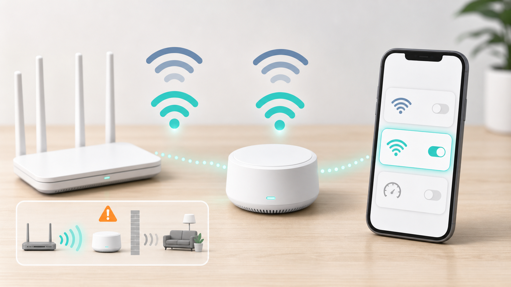 SwitchBot ハブ2のWi-Fi接続でルーターとの距離や設定を確認するイメージ