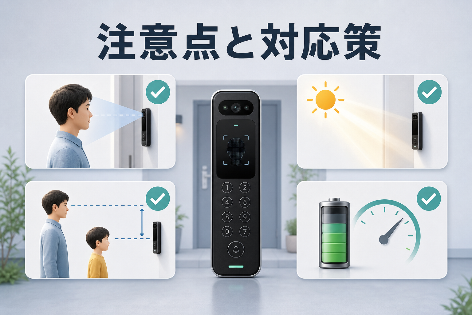 顔認証パッドの注意点と対応策を表した画像