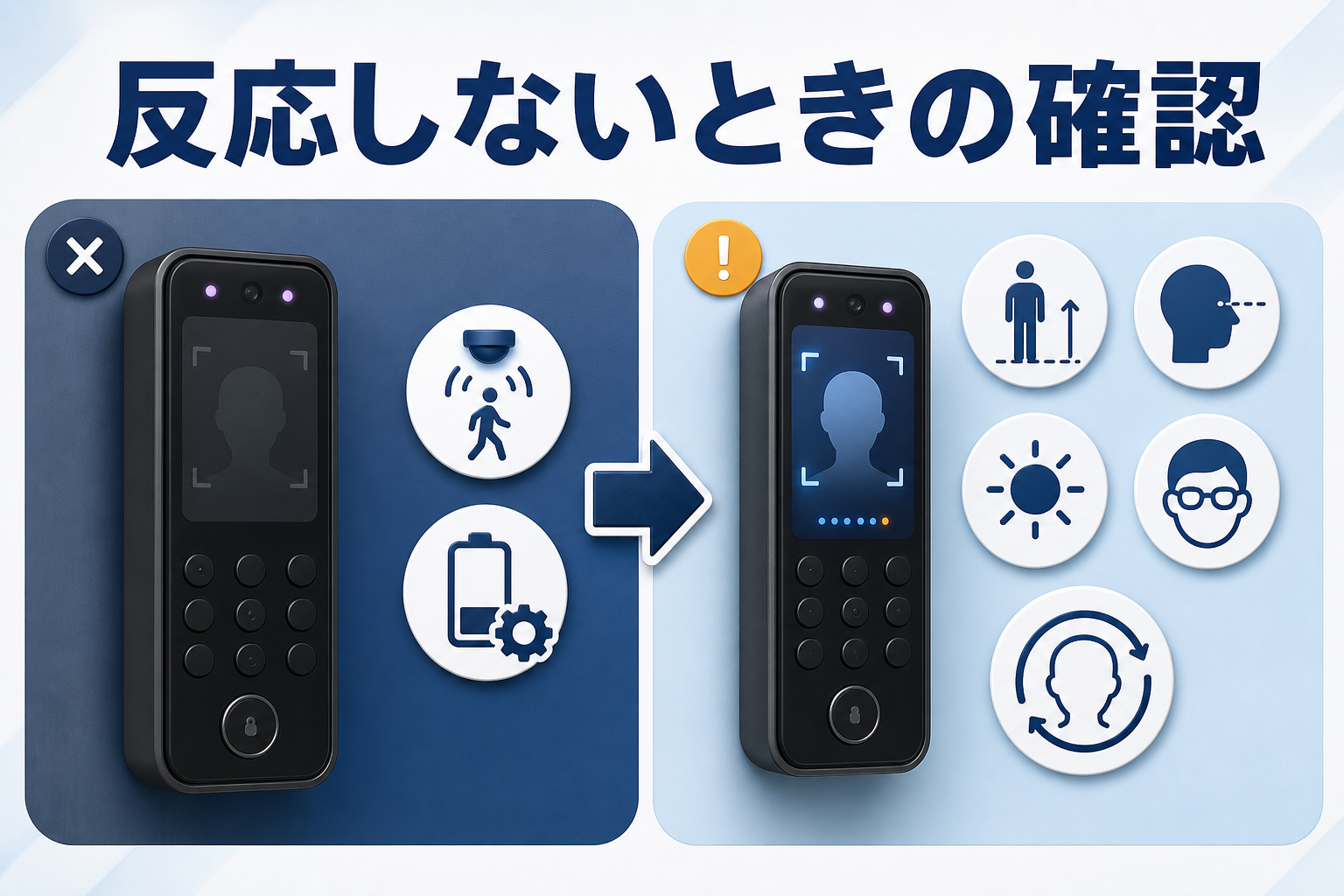 顔認証パッドが反応しない場合の確認方法を表した画像