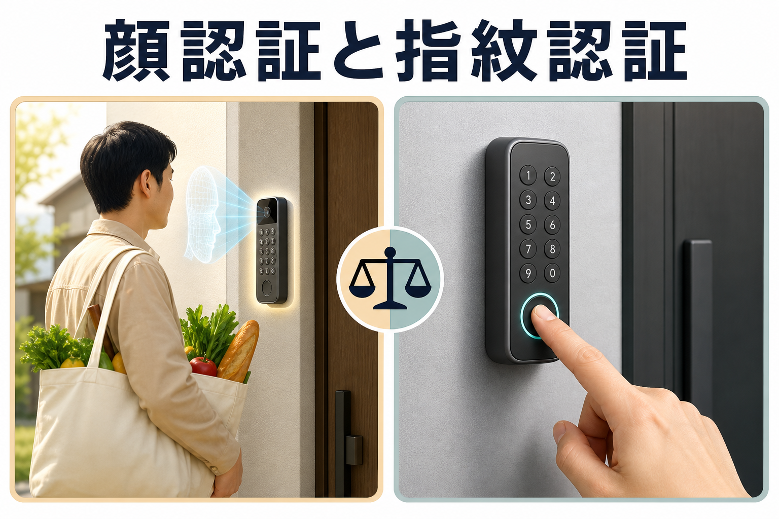 顔認証パッドと指紋認証パッドの違いを表した画像