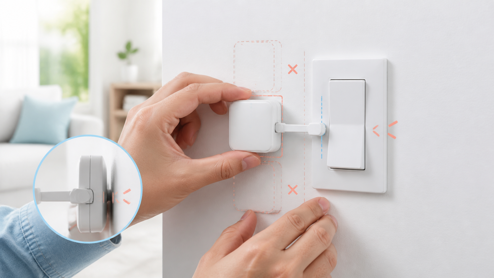 SwitchBotボットの取り付け位置を調整する様子